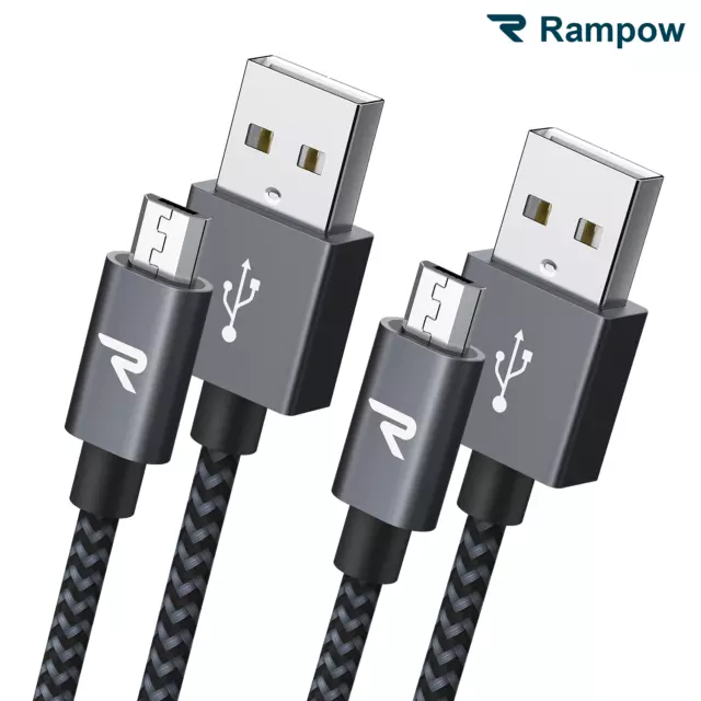 RAMPOW 1m 2m Micro USB Kabel Schnell Ladekabel für Handy Samsung Sony PS4 Huawei 3