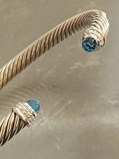 USED DAVID YURMAN Sterling Silver Cable Classics Bracelet Blue Topaz ...