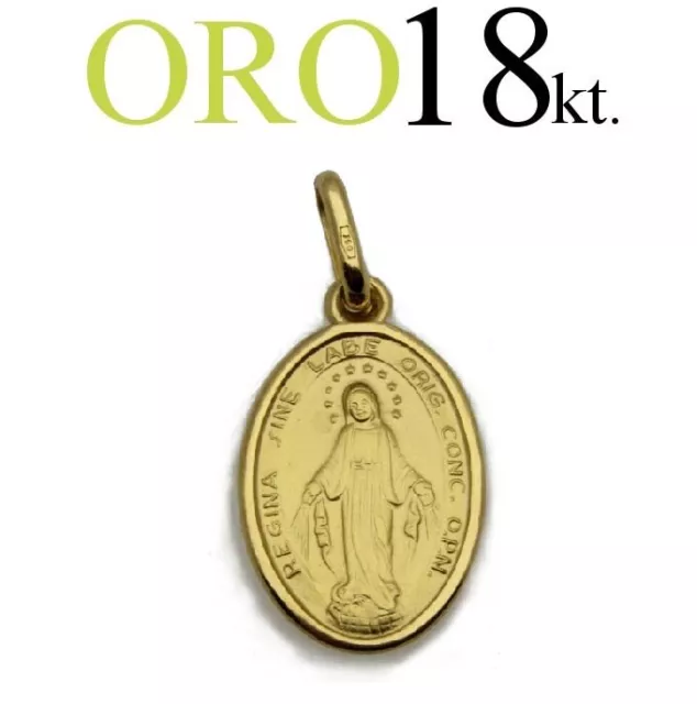Medalla Colgante Regalo Virgen Milagrosa Tri Oro 18kt. 750/1000 Comunión