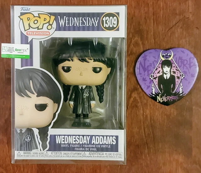 Funko Pop! Television Wednesday Addams #1309 + Pop Protector + 3" Wednesday Pin