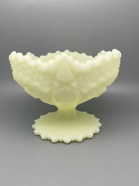 Vintage Fenton Yellow Custard Hobstar Pinwheel Pedestal Compote Bowl Candy Dish