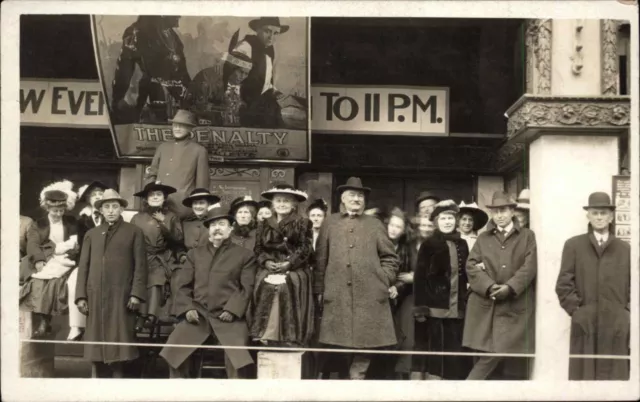 Theatre Crowd Movie Poster THE PENALTY Western Cowboy Indian c1910 RPPC