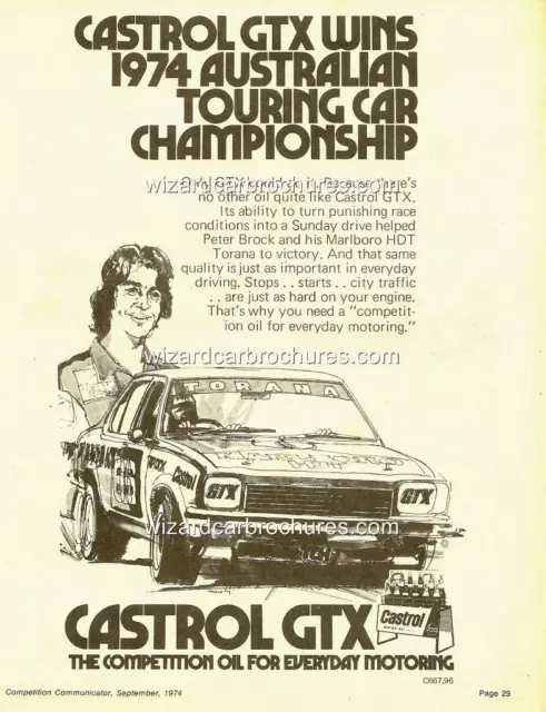 1974 Peter Brock Hdt Castrol Gtx L34 Lh Torana Atcc A3 Poster Ad Sales Brochure