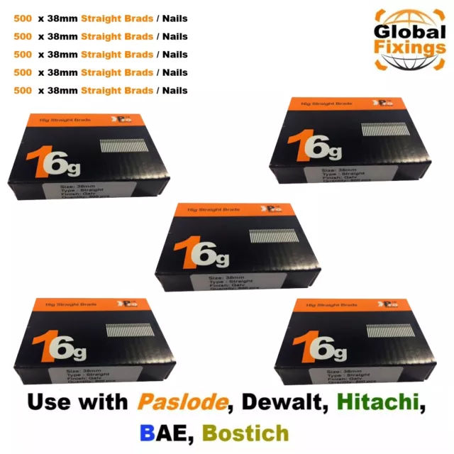 16g Straight 2500 x 38mm Handy Packs - Dewalt, Paslode, Hitachi Nails