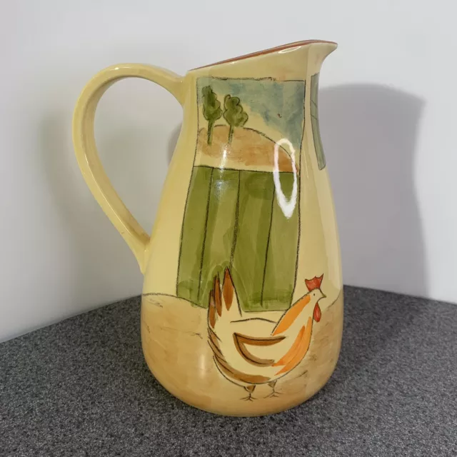 Molde Pottery Pitcher or Flower Vase w/ Chicken Hen Farm Scene Made in Portugal