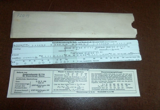 Sonderrechenstab Sr 726 Gasrohrberechnung Iwa Riehle + Manuale E Custodia