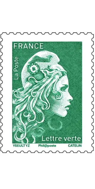 Carnet de 12 timbres autocollants LETTRE VERTE La Poste 20g validité permanente