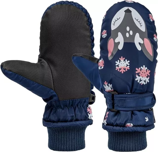 Miaowoof Waterproof Winter Mittens Toddler Baby Boys/Girls Navy Blue Deer 0-2Yrs