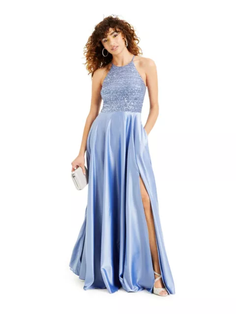 B DARLIN Womens Blue Sleeveless Full-Length Evening Gown Dress Juniors 78