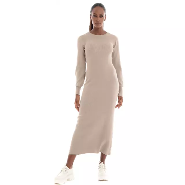 Aware By Vero Moda Valor Long Sleeve O Neck Knit Dress Womens Medium Cream New