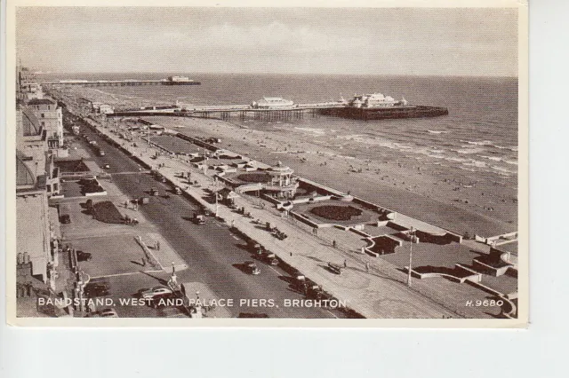RPPC Elevated view of Bandstand & 2 piers, Brighton, Sussex
