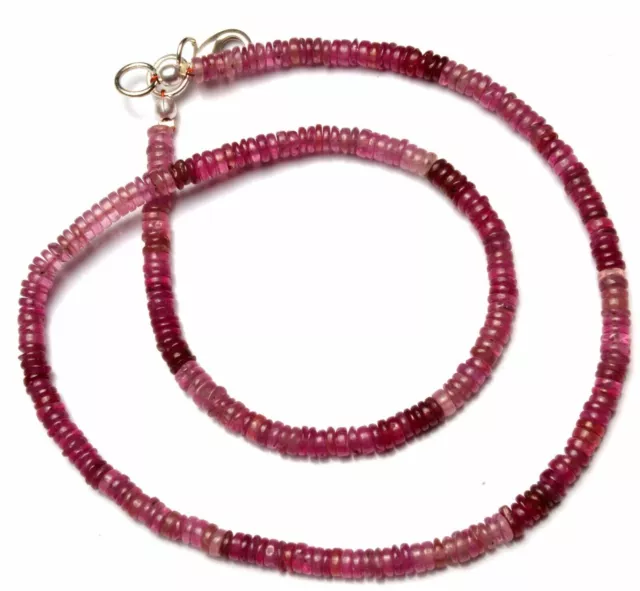 Natural Gem Pink Sapphire Smooth 4Mm Approx. Heishi Beads Finished Necklace 16"