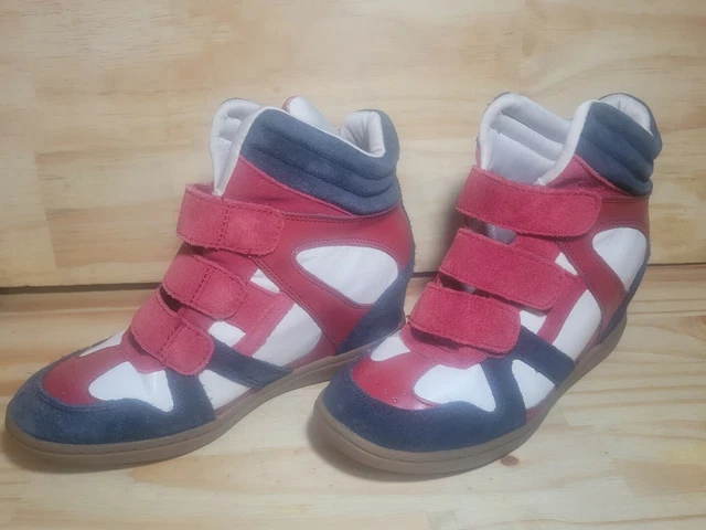 Skechers SKCH+3 Leather Women Suede Snecker Boots High Top Size 6 Red & Blue