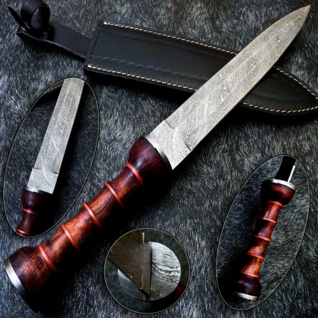 Custom Hand Forged Handmade Damascus Steel Dagger Knife Natural Wood W/Sheath