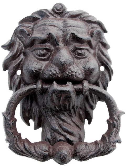 Heurtoir  marteau de porte en fonte avec poignée - Tête de lion avec crinière