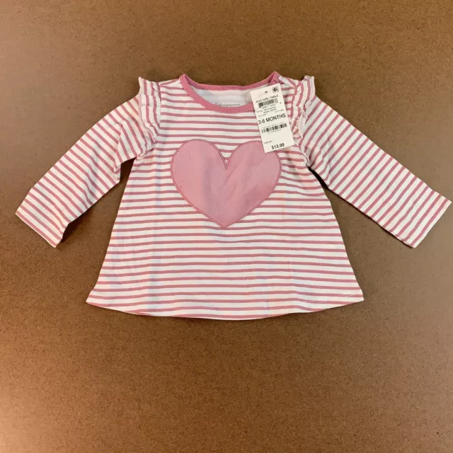 First Impressions Baby Girl Size 3-6 Months Pink Striped Long Sleeve Tee NWT