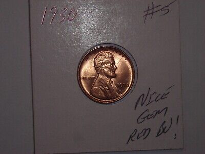 wheat penny 1930 NICE GEM RED BU 1930-P LOT #5 GREAT UNC RED LUSTER LINCOLN CENT
