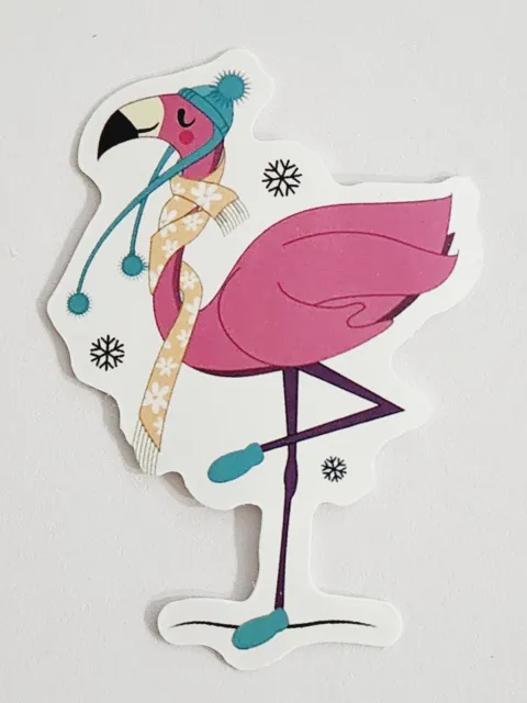 Flamingo Wearing Scarf Winter Hat Standing Cartoon Sticker Decal Embellishment