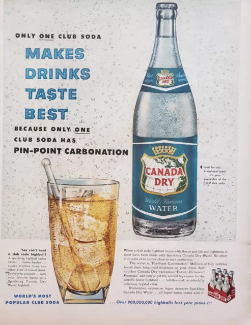 1954 Canada Dry Soda Water Pin Point Carbonation Vintage Print Ad