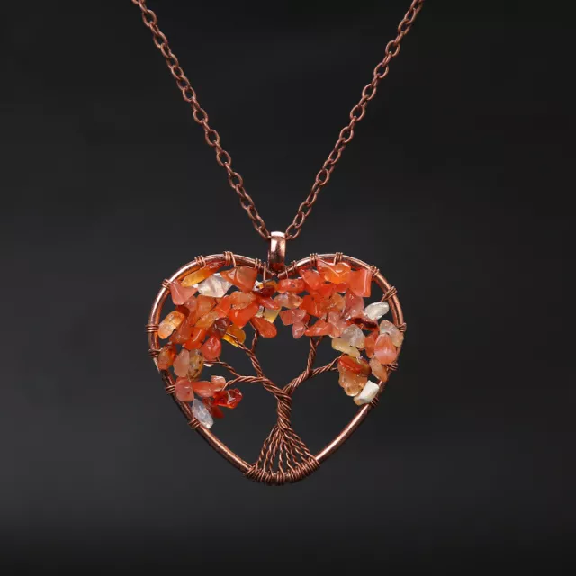 10pcs Natural Red Agate Heart Wire Wrapped Tree of Life Bead Pendant Necklace