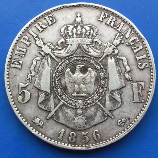 5 francs Napoléon III, tête nue 1856 Lyon 24,8 gr ARGENT