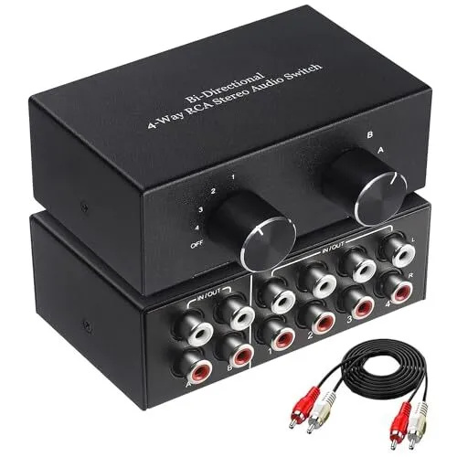 Cinch RCA L/R Audio Switch 4(2)-In-2(4)-Out, Analog Stereo Aux Umschalter, Bi...