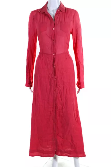 Antik Batik Womens Cotton Buttoned Collared Long Sleeve Maxi Dress Red Size S