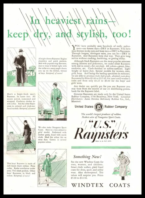 1929 U. S. Raynsters United States Rubber Co. Windtex Raincoats Vintage Print Ad