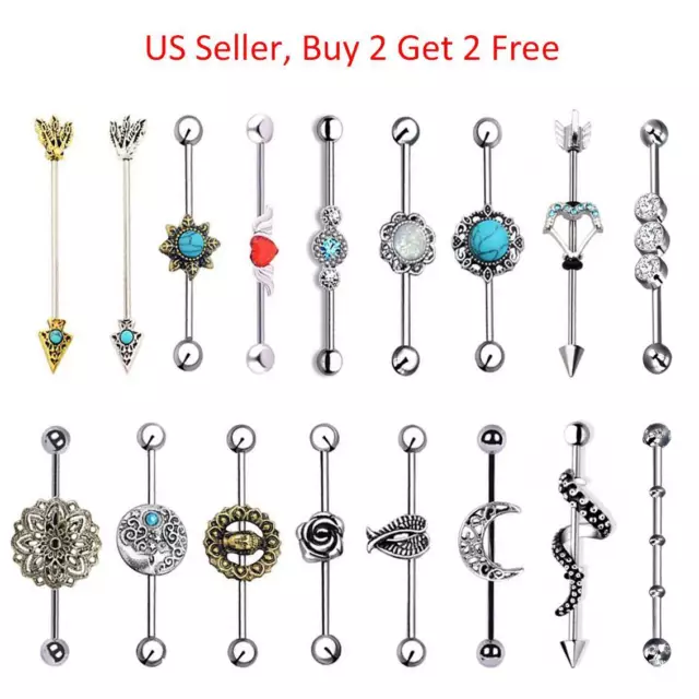 316L Surgical Steel Industrial Bar Scaffold Ear Barbell Ring Piercing Jewelry