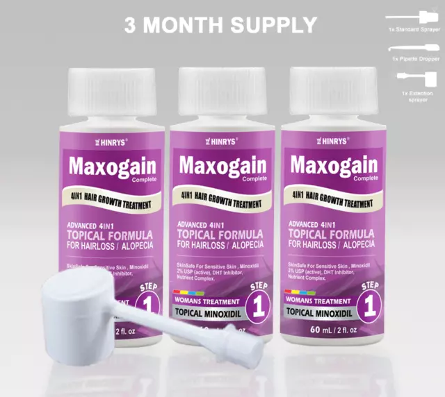 Womans 4in1 Minoxidil 2% Maxogain Topical Advance 3x60 Aug2025 Buy2 FreeShipping
