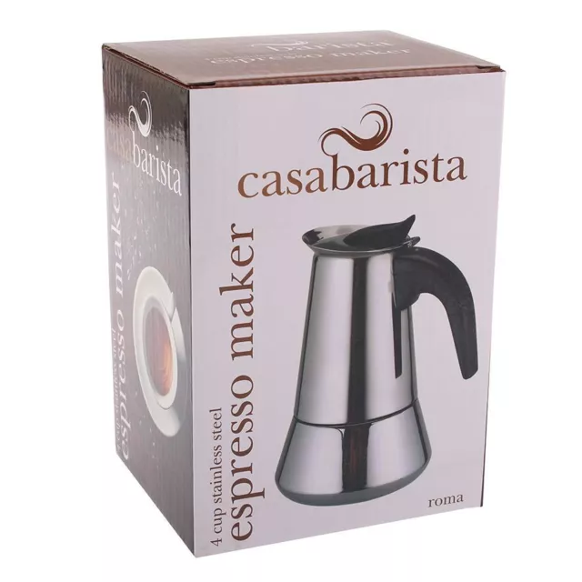 NEW CASABARISTA ROMA 4 CUP STAINLESS STEEL ESPRESSO MAKER Stove Top 3