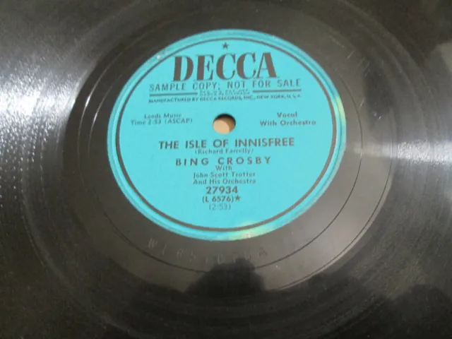 Bing Crosby Rare Promo 78 Sample Copy The Isle Of Innisfree /At Last At Last Vg+