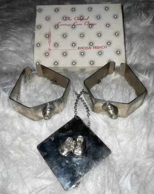 Vintage Carriage Cover Clamps by Rhoda French 1950's Baby Shoes Silver Tone G20