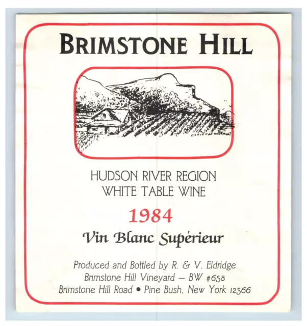 Vintage Brimstone Hill Vin Blanc Superieur Paper Wine Label Original S84E