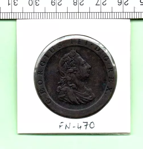 1797 George Iii Genuine Copper Very Fine+ Condition Cartwheel Penny (Fn-470)
