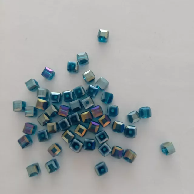 48pcs 6mm Peacock Blue AB Square Cube Glass Crystal Beads Teal AUS E14 3