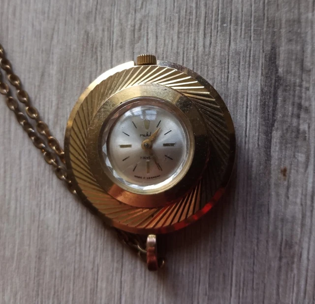 Ruhla Damenuhr Kette Anhänger Uhr vergoldet