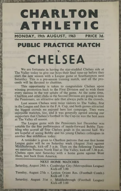 1963 Charlton Athletic V Chelsea Public Practice Match