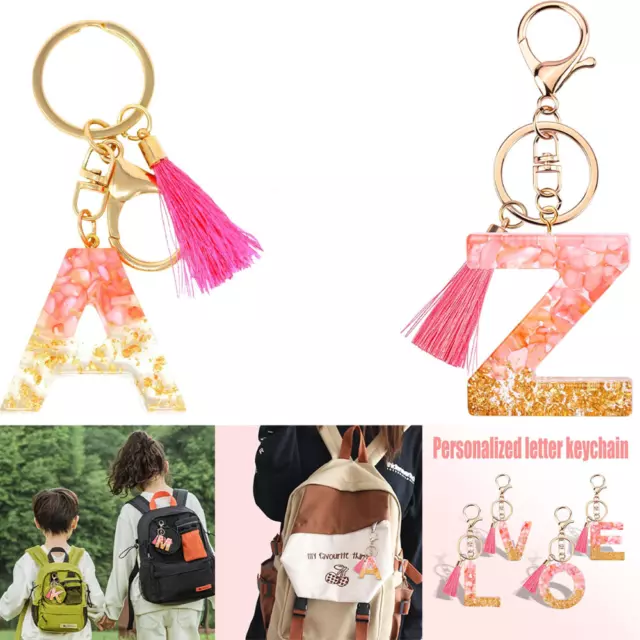 Pink Gold Resin Initial Letter KeyRing Alphabet A-Z - Gift for Her