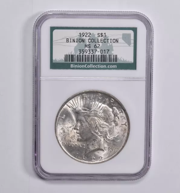 MS62 1922 Peace Dollar Binion Silver Hoard - NGC