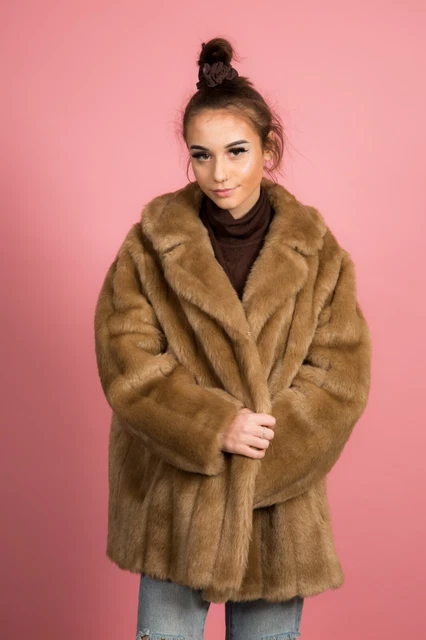 Cappotto vintage biondo visone in finta pelliccia di B.Y lussuoso simulata pelliccia volup curvy