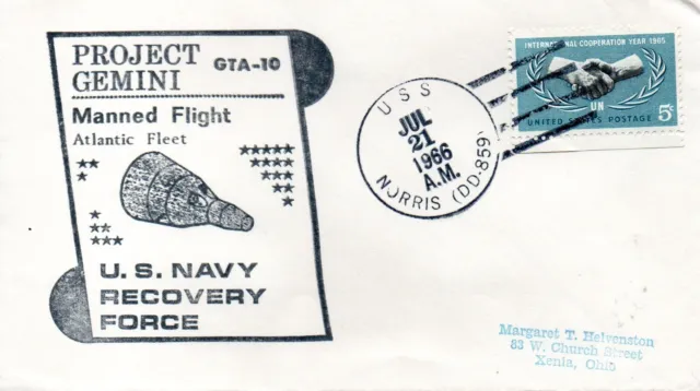 GEMINI 10 Collins & Young RECOVERY SHIP USS NORRIS 1966 Space cover