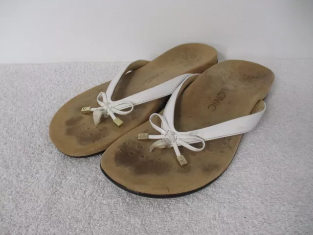 Vionic Women's Shoe Size 9 Bella Sandal Thong Slide Flip Flop White Bow Casual