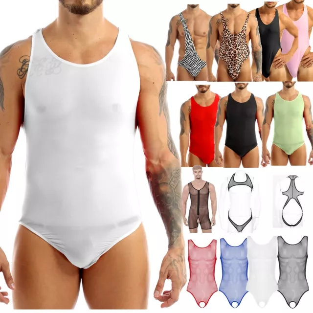 Men Sex Mankini Bodysuit Underwear Swimwear Thong Wrestling Singlet Open Chest