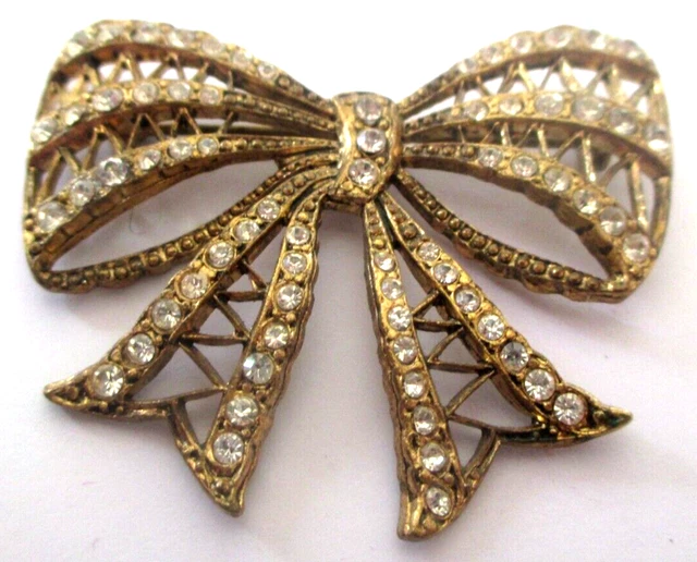 Magnifique Broche Vintage Or Et Cristaux Couleur Topaze - Bijou Ancien Style Diamant, Numéro 3090