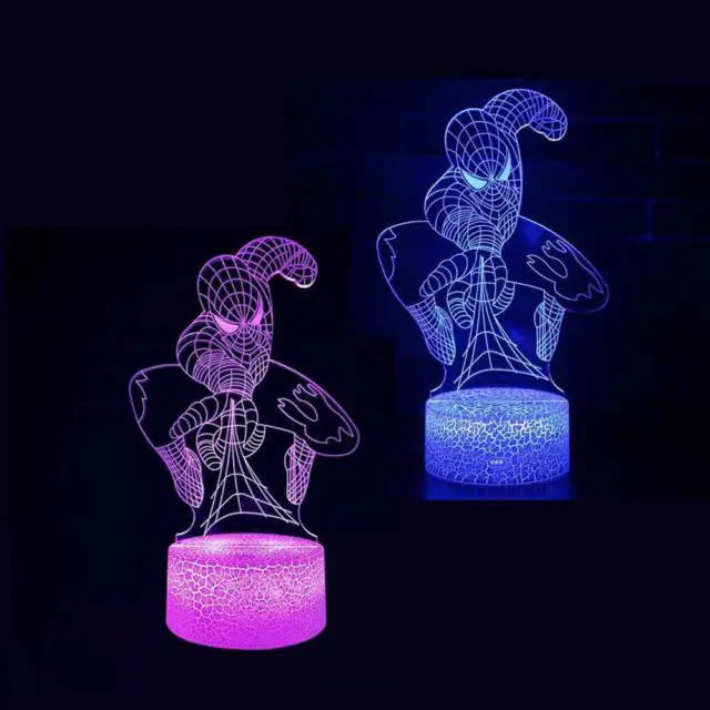 3D LED Night Lights Rechargeable Kids Spiderman 16 Colours Desk Light Gift New