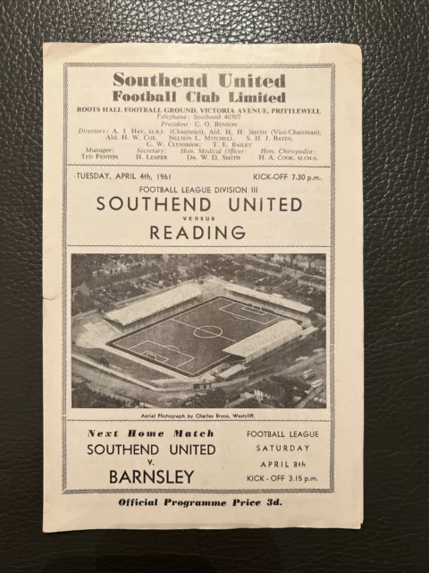4.4.1961. Southend United v Reading (Div 3).