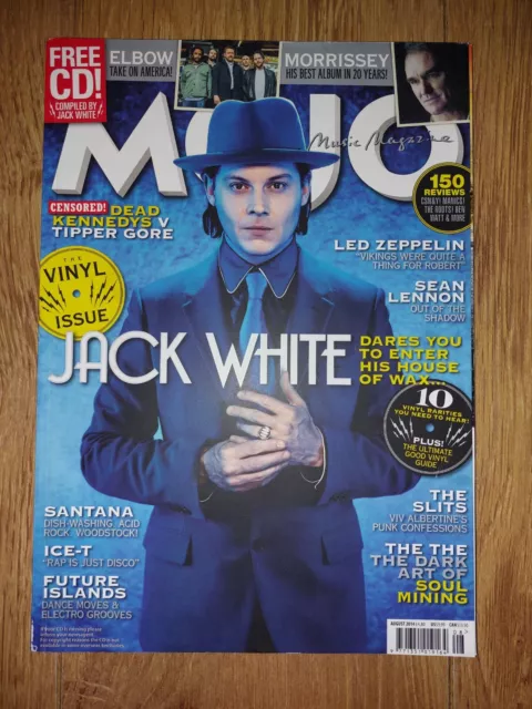 MOJO　£5.99　MAGAZINE　Led　249　Slits　Jack　Zepp　August　2014　White　The　Santana　Ice-T　PicClick　UK