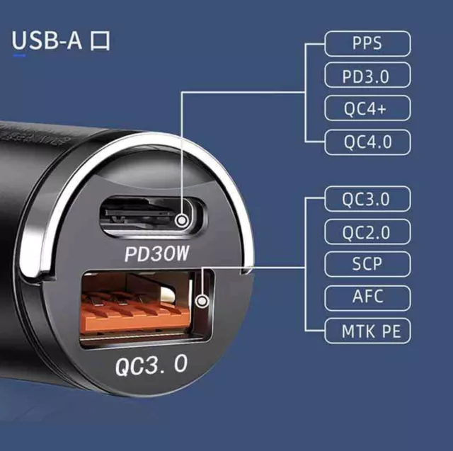 Caricabatterie da auto per accendisigari USB e USBC Type-C veloce per telefoni 3