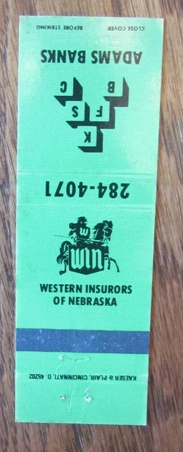 Knight On Matchbook Matchcover: Adams Bank (Nebraska) -E13